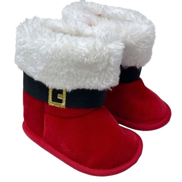 LITTLE ME Santa Boots Size 1 Baby 0-3 Christmas Shoes Holiday Outfit - Picture 1 of 10